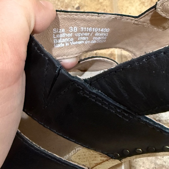 New Dansko Woman Tatiana Leather Heel Sandals Sz 38 Black Classic Comfort Boho - Picture 9 of 12